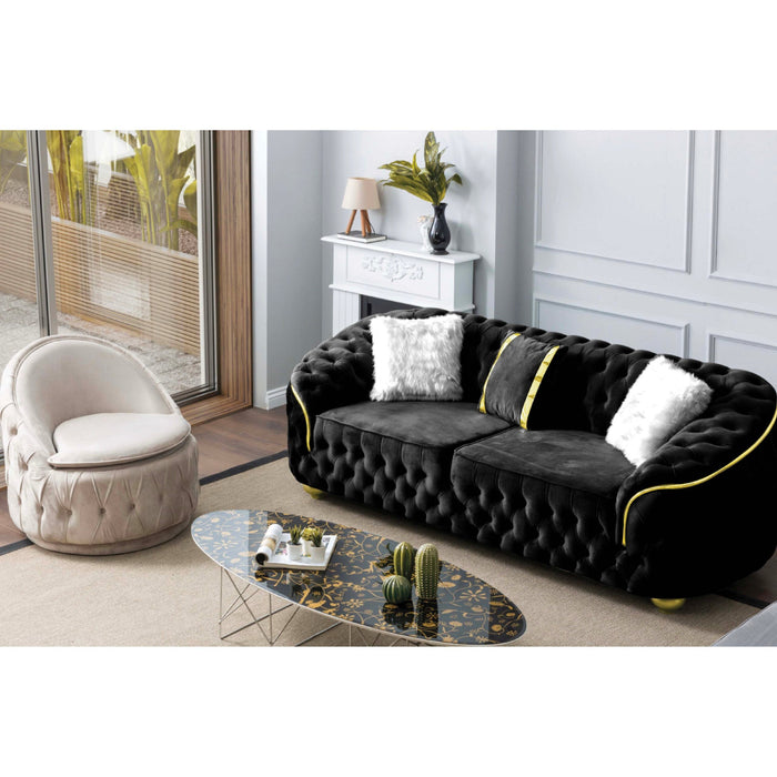 Bursa Black Velvet Living Room Set