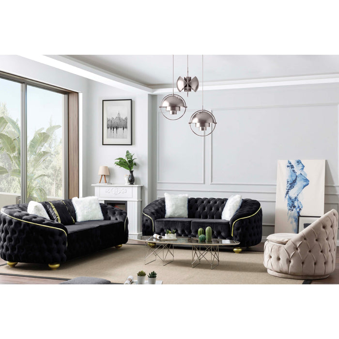 Bursa Black Velvet Living Room Set