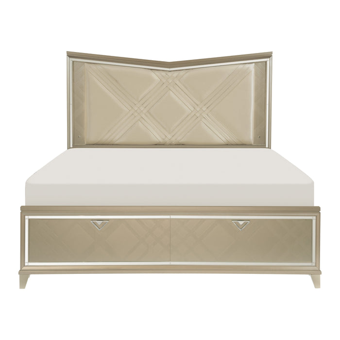 Bijou Champagne LED Upholstered Storage Platform Bedroom Set