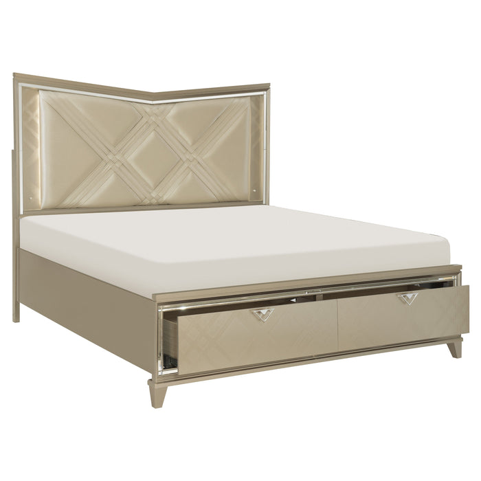 Bijou Champagne LED Upholstered Storage Platform Bedroom Set