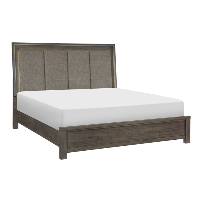 Scarlet Brownish Gray LED Upholstered Panel Bedroom Set