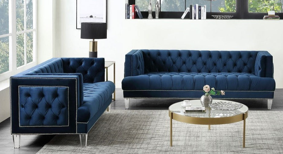 Ansario Blue Velvet Living Room Set