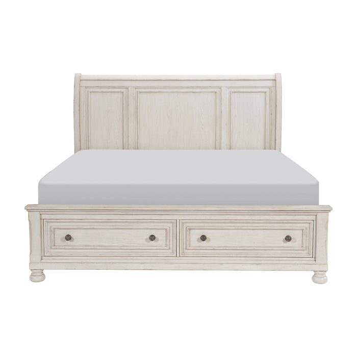 Bethel Wire Brushed White Sleigh Storage Platform Bedroom Set