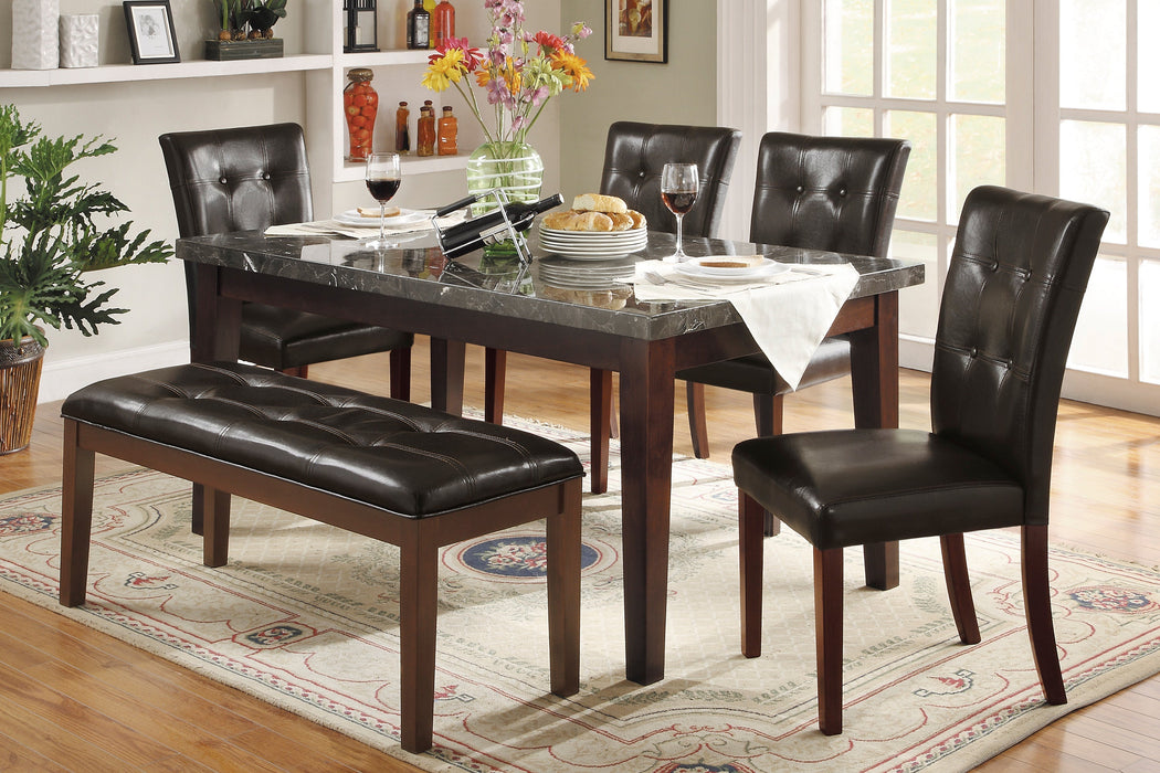 Decatur Dark Cherry Marble-Top Dining Set