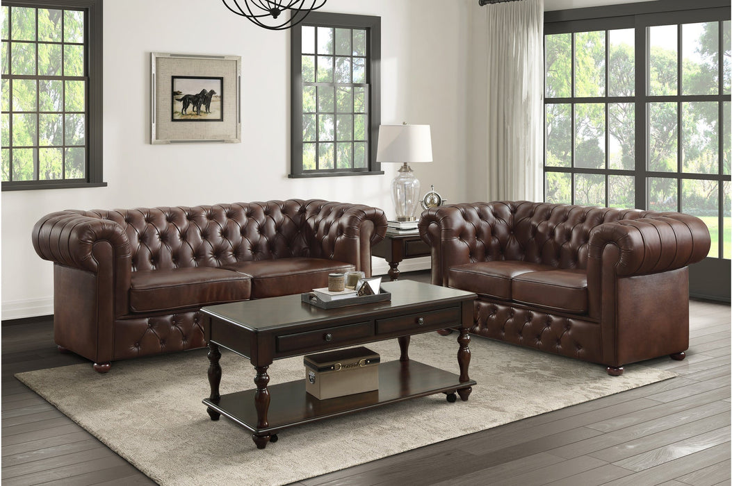 Tiverton Brown Faux Leather Living Room Set