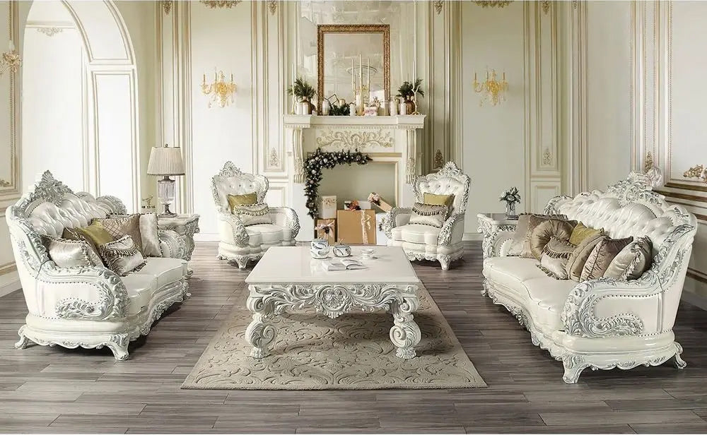 Adara Antique White Finish Living Room Set