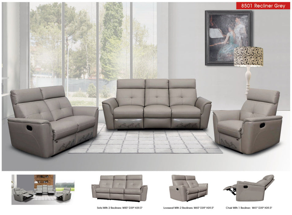 8501 Light Grey W/Manual Recliners Set - Gate Furniture