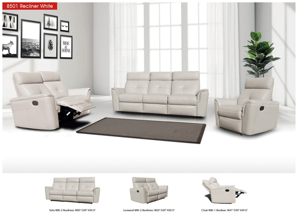 8501 White W/Manual Recliners Set - Gate Furniture