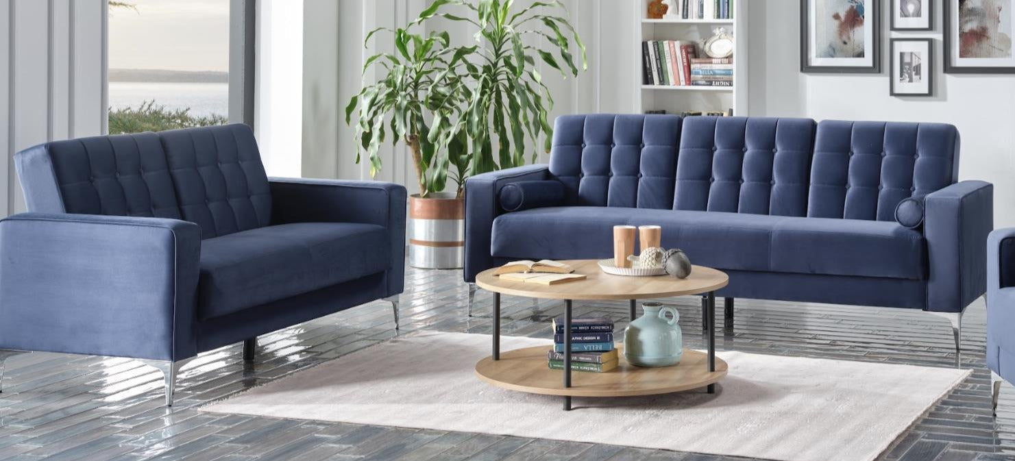 Hemera Navy Blue Living Room Sleeper Set