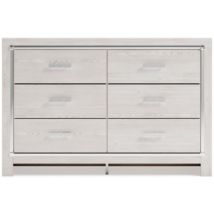 Altyra White LED Bookcase Upholstered Panel Bedroom Set