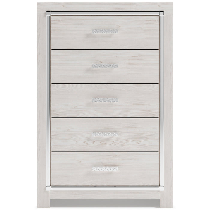 Altyra White LED Bookcase Upholstered Panel Bedroom Set