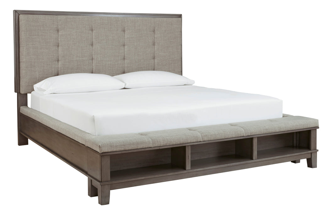 Hallanden Gray Footboard Storage Upholstered Panel Bedroom Set