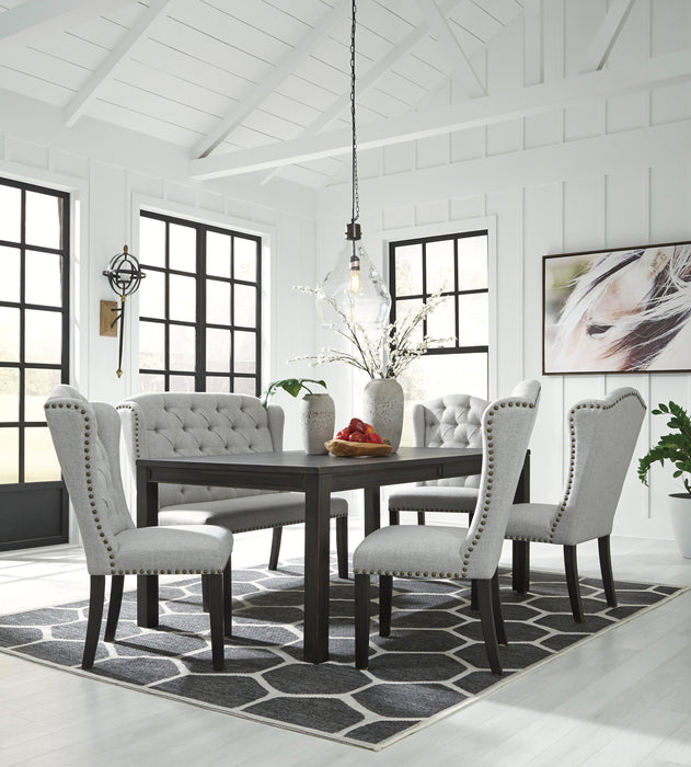 Jeanette Black/Linen Rectangular Dining Set