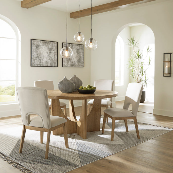 Dakmore Linen/Brown Round Dining Set