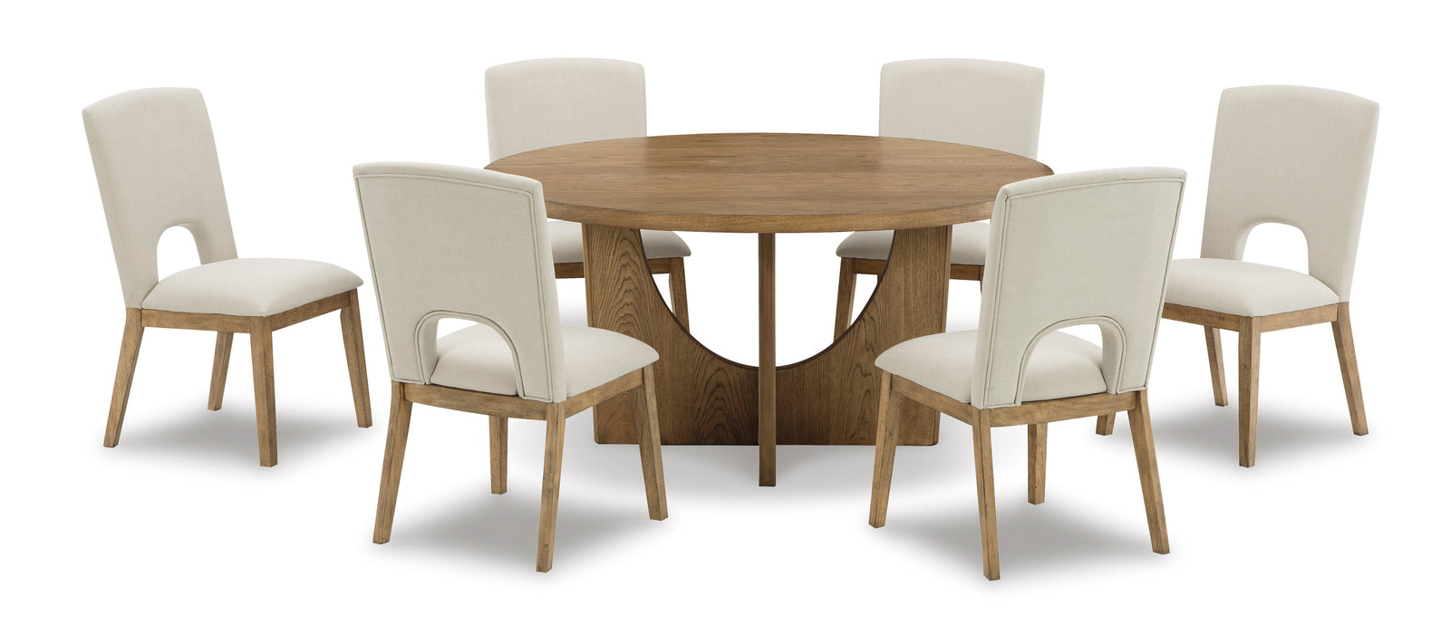 Dakmore Linen/Brown Round Dining Set