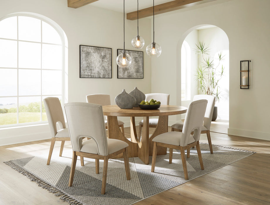 Dakmore Linen/Brown Round Dining Set