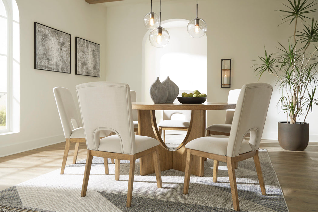 Dakmore Linen/Brown Round Dining Set