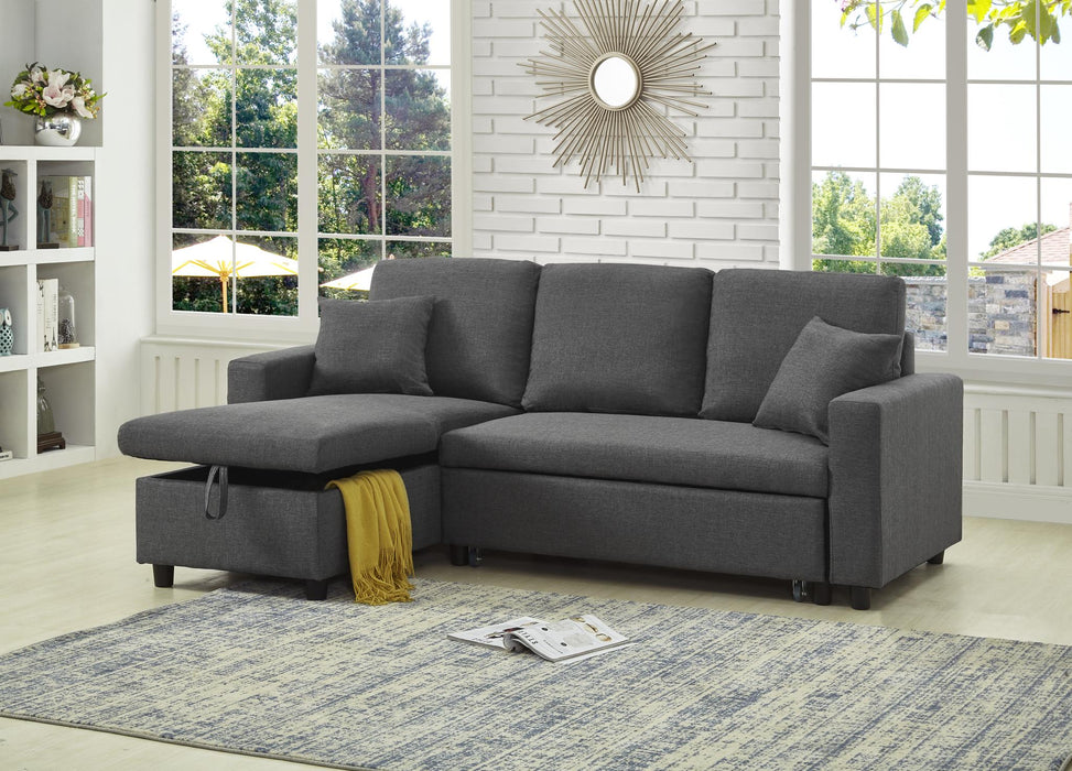 Lavandula Grey Linen Corner Reversible Sofa Set W/ Tho Pillows