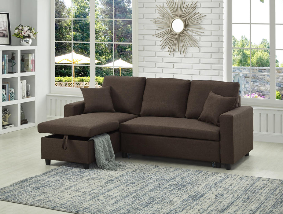 Delphinium Brown Linen Corner Reversible Sofa Set W/ Tho Pillows