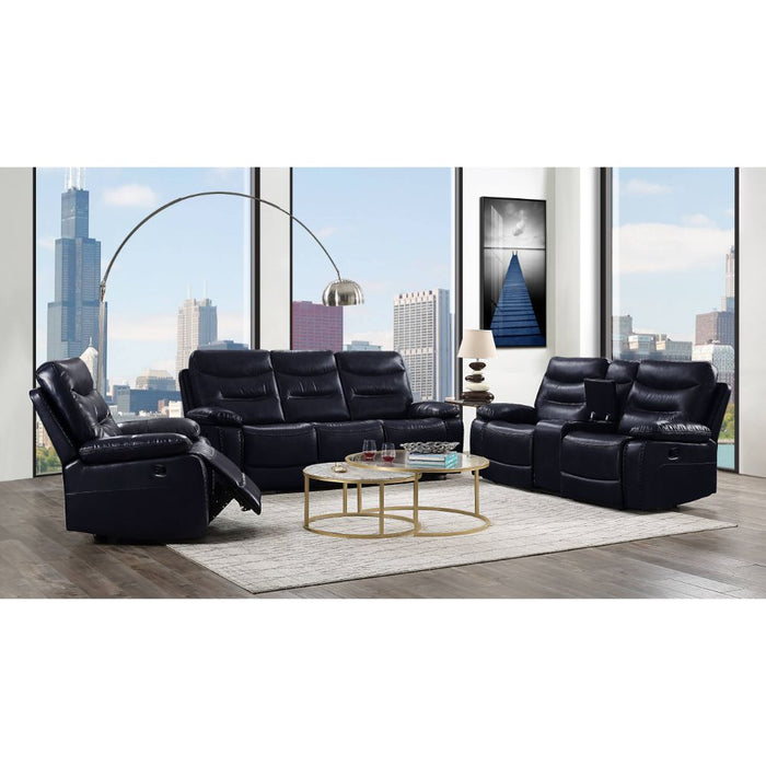 Aashi Navy Leather Reclining Living Room Set