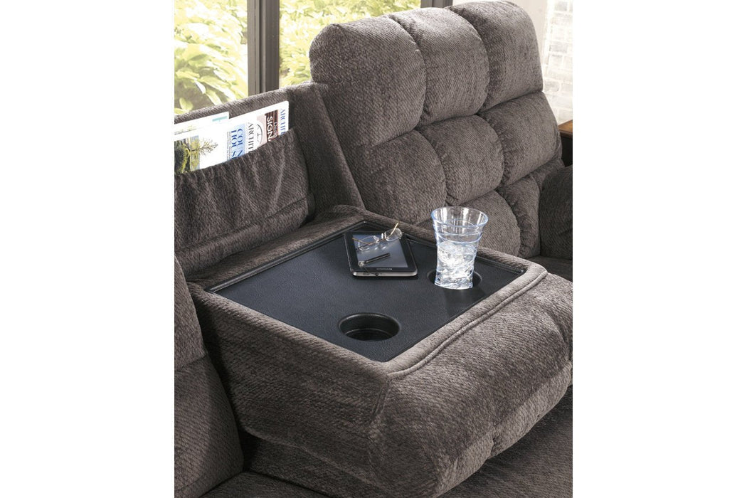 Acieona Slate Reclining Sofa with Drop Down Table - 5830089 - Gate Furniture