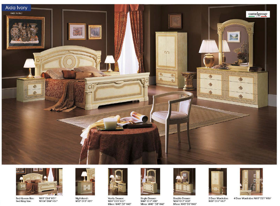 Aida Bed Ivory W/Gold Queen - In Stock Furniture