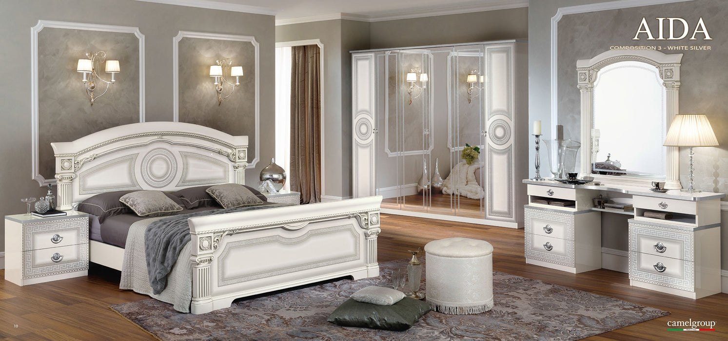 Aida Bed White W/Silver Queen - In Stock Furniture