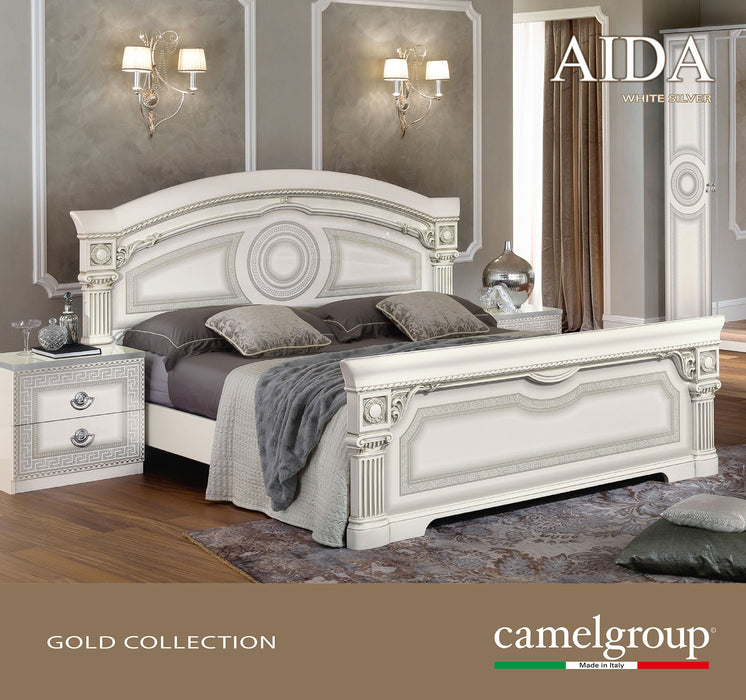 Aida Bed White W/Silver Queen - In Stock Furniture