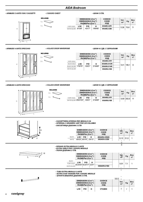 Aida Bedroom, White W/Silver, Camelgroup Italy Set - Gate Furniture