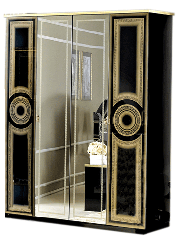 Aida Black/Gold 4 Door Wardrobe - i24004 - In Stock Furniture