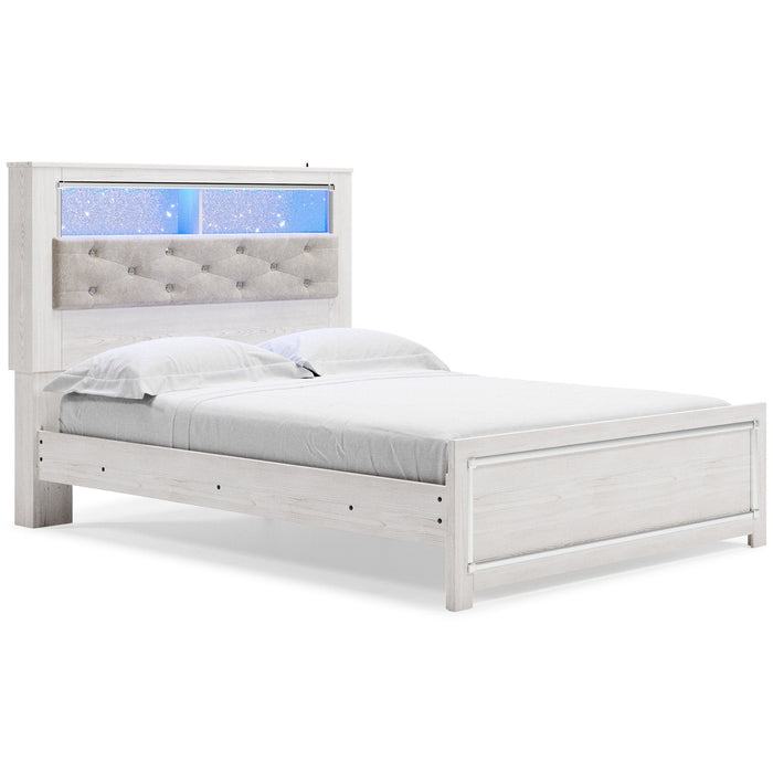 Altyra White Upholstered Bookcase LED Panel Bedroom Set - Gate Furniture