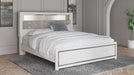 Altyra White Upholstered Bookcase LED Queen Panel Bed - Gate Furniture