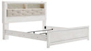 Altyra White Upholstered Bookcase LED Queen Panel Bed - Gate Furniture