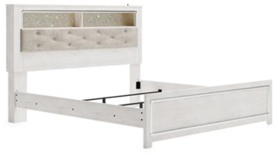 Altyra White Upholstered Bookcase LED Queen Panel Bed - Gate Furniture