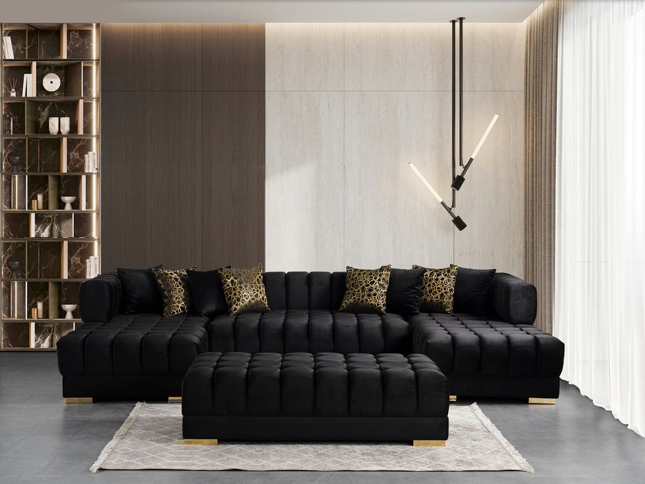 Ariana Black Velvet Double Chaise Sectional - Gate Furniture