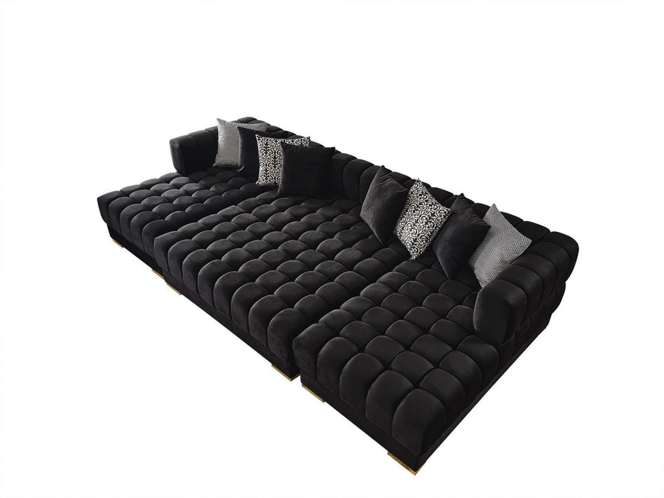 Ariana Black Velvet Rectangle Ottoman - In Stock Furniture