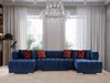 Ariana Blue Velvet Double Chaise Sectional ( red pillows) - In Stock Furniture