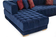 Ariana Blue Velvet Double Chaise Sectional ( red pillows) - In Stock Furniture