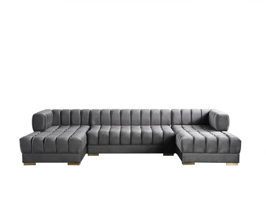 Ariana Gray Velvet Double Chaise Sectional - Gate Furniture