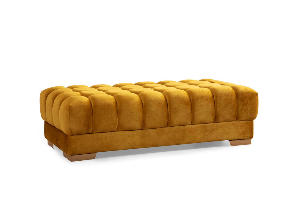 Ariana Mustard Velvet Rectangle Ottoman - In Stock Furniture