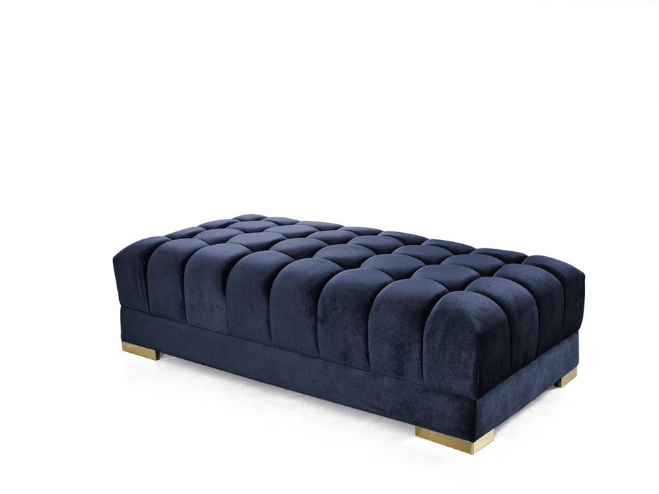 Ariana Navy Velvet Rectangle Ottoman - In Stock Furniture