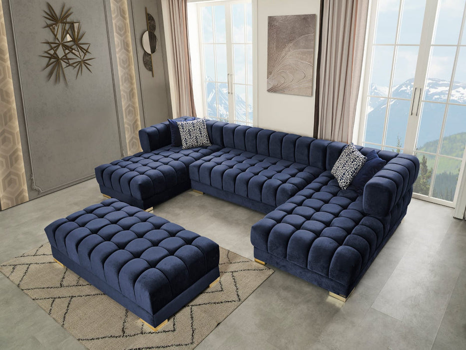 Ariana Navy Velvet Rectangle Ottoman - In Stock Furniture