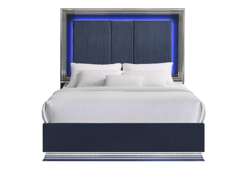 Avon/Aspen Navy Blue Queen Bed Group With Led - AVON/ASPEN-NAVY BLUE-QBG - Gate Furniture