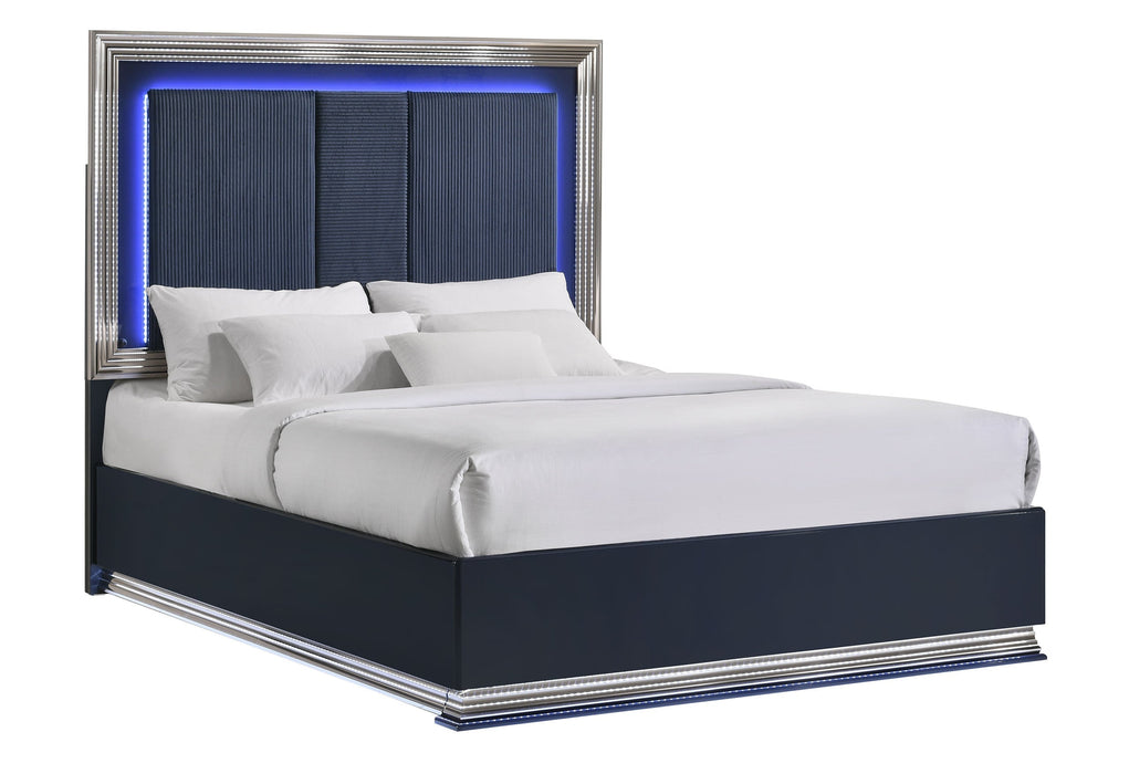 Avon/Aspen Navy Blue Queen Bed Group With Led - AVON/ASPEN-NAVY BLUE-QBG - Gate Furniture