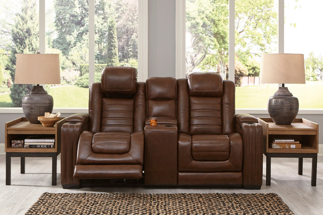 Backtrack Chocolate Power Reclining Loveseat with Console - U2800418 - Gate Furniture