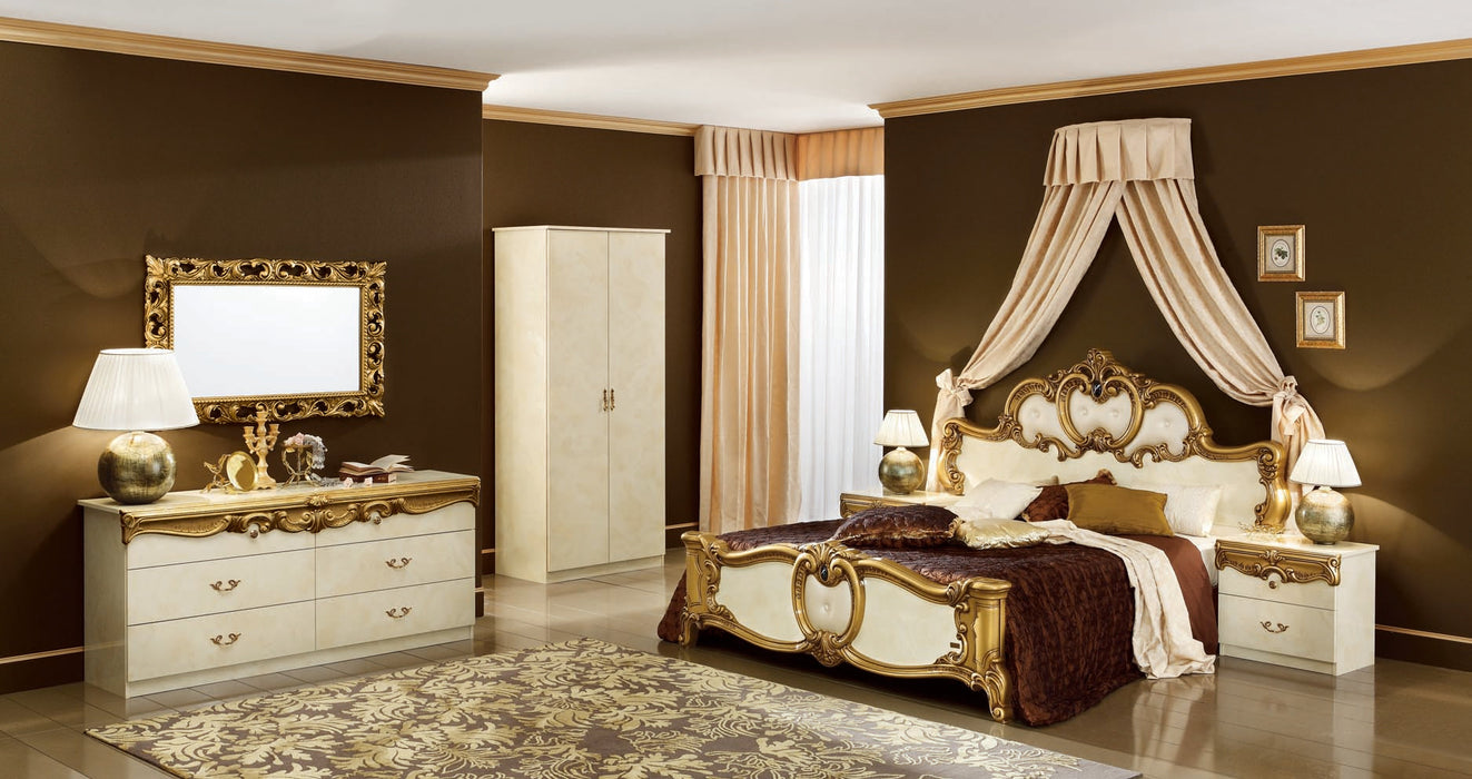 Barocco Bed Ivory W/Gold, Camelgroup Italy Queen - In Stock Furniture