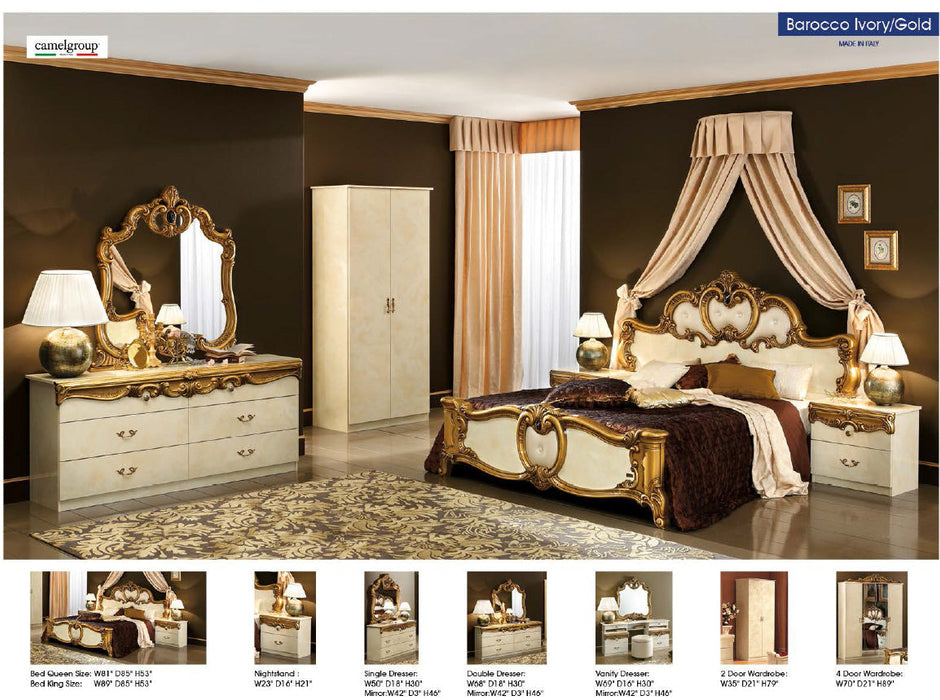 Barocco Bed Ivory W/Gold, Camelgroup Italy Queen - In Stock Furniture