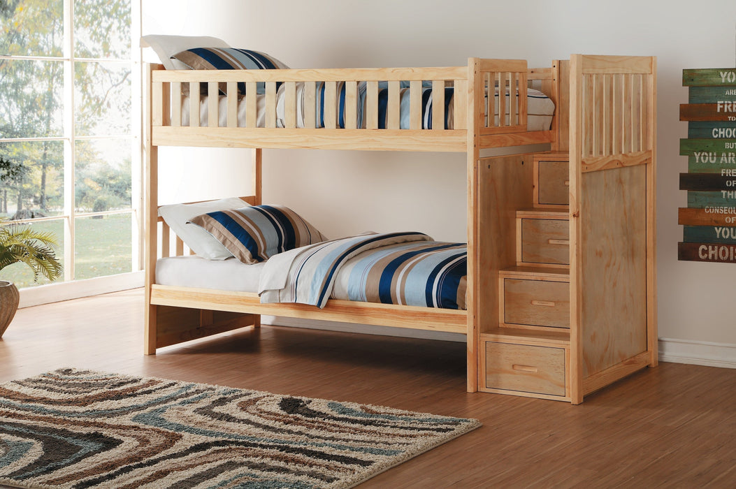 Bartly Pine Twin/Twin Reversible Step Storage Bunk Bed | B2043 - Gate Furniture