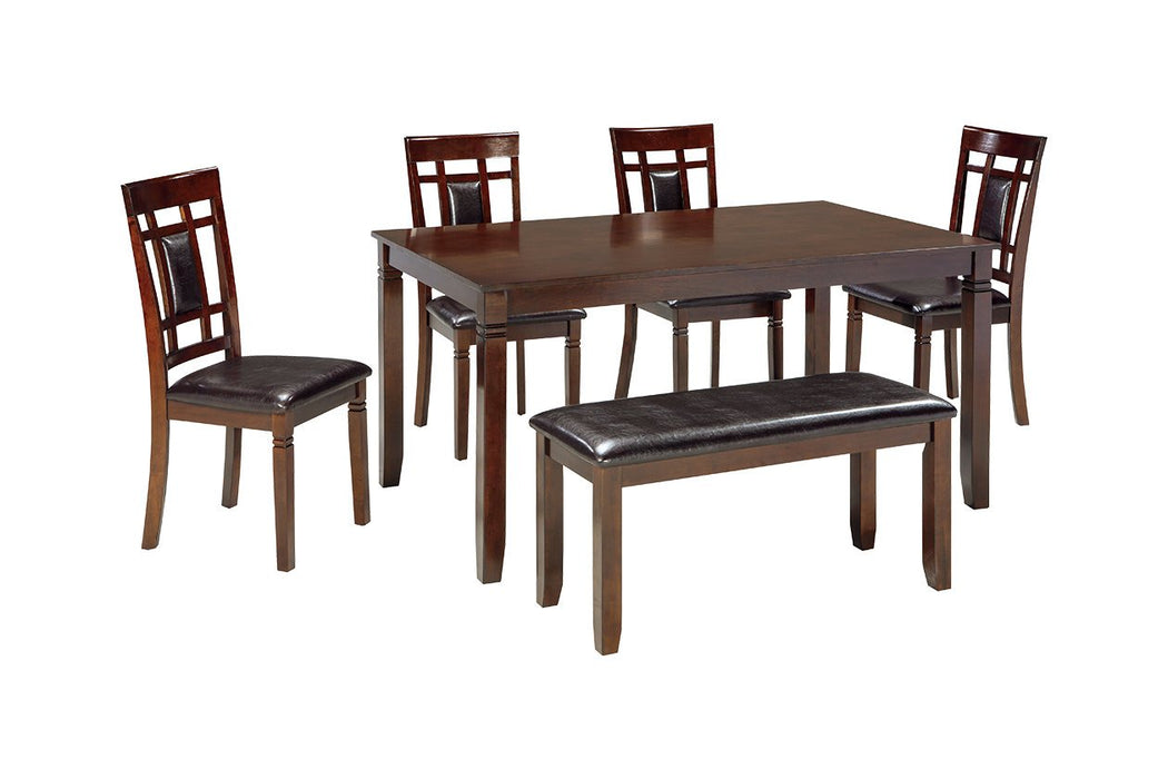 Bennox Brown Dining Table and Chairs with Bench (Set of 6) - D384-325 - Gate Furniture