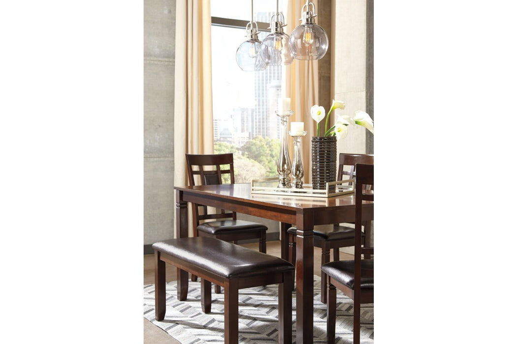 Bennox Brown Dining Table and Chairs with Bench (Set of 6) - D384-325 - Gate Furniture